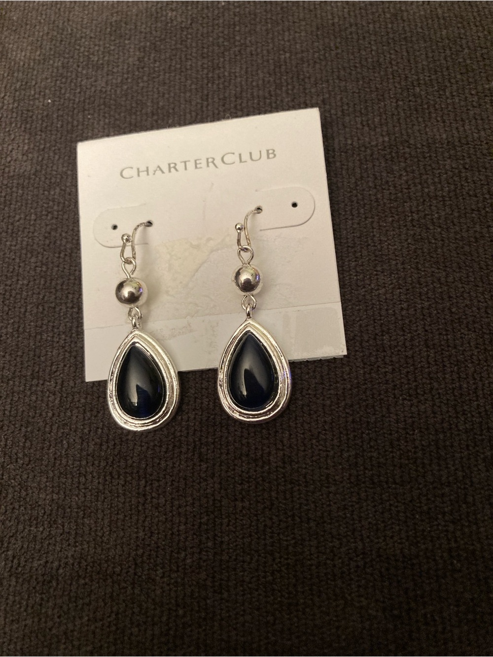 Charter Club Silver Teardrop Earrings with Black Inset